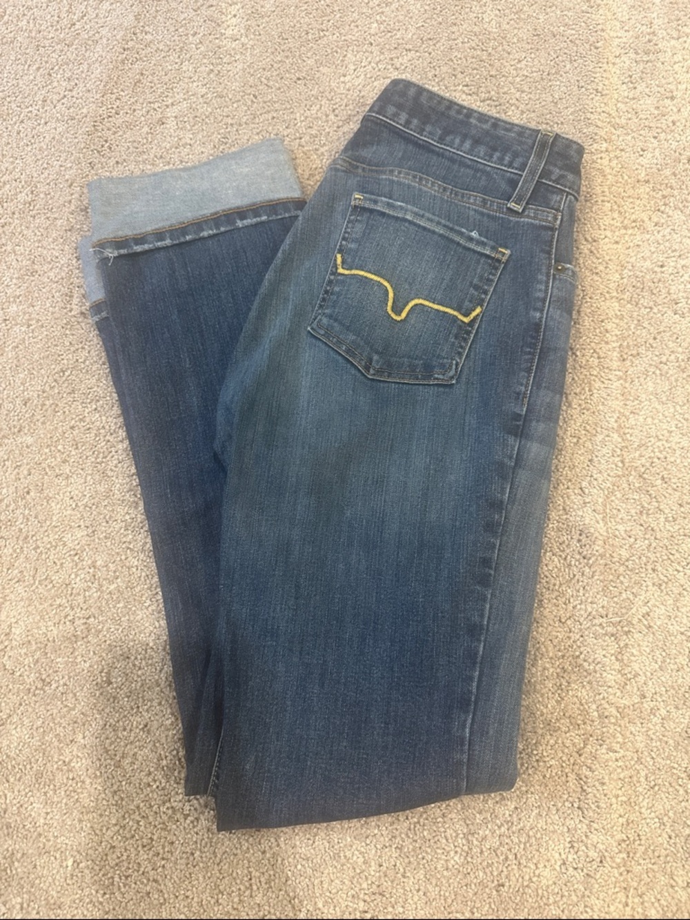 Kimes Ranch Women's Blue Straight-Leg Jeans with Yellow Pocket Stitching
